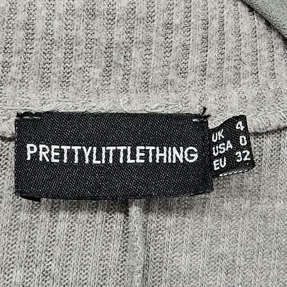 PrettyLittleThing Rib Knit Romper Womens Size 0/XS Long Sleeve Oversized Gray - Picture 7 of 9